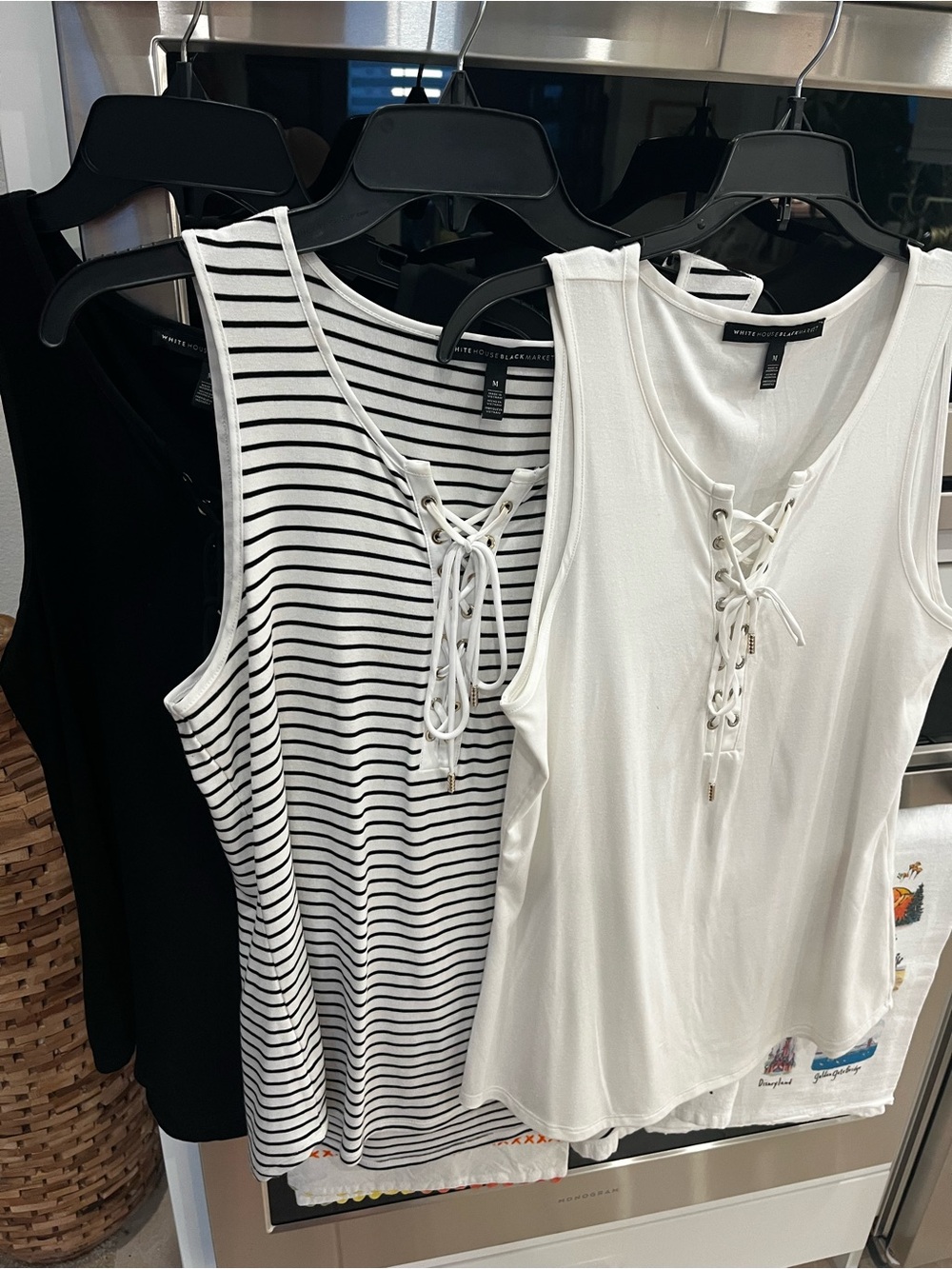 White House Black Market - Lace-Up Tank Top - White, Black & Black/White Stripe